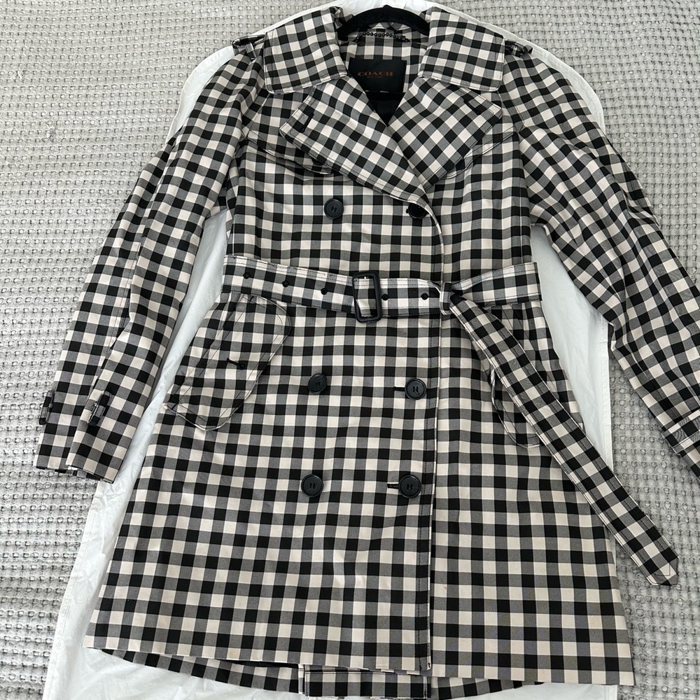 Checkered Black and White Women's Trench Coat